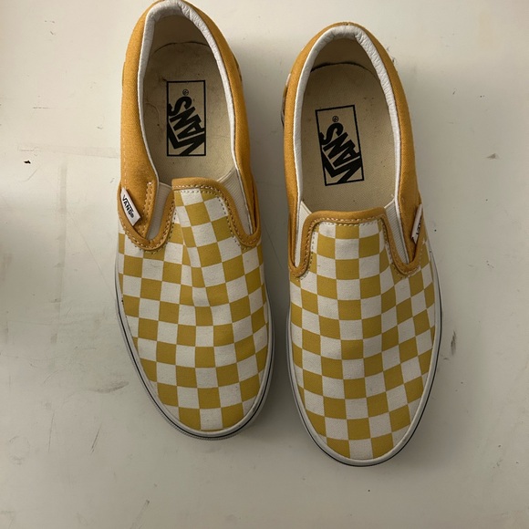 Vans Yellow and White Checkered Slip-On Sneakers - Picture 1 of 2